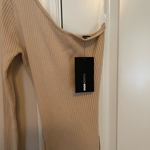 Above The Basics One Shoulder Sweater Dress - Taupe - Picture 6 of 10